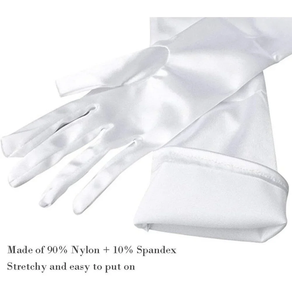 Women's Satin Dark White Long Gloves Costumes Elbow Length Evening Party Prom